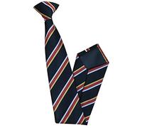 Men's Clip On Tie (Black with Red, Gold & White Stripes)