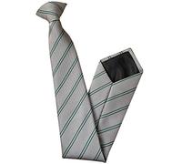 Men's Clip On Tie (Grey with Bottle Green Double Stripes)