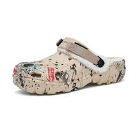 Men's Clogs Fur Lined Winter Mules Slip-On Non Slip Garden Shoes Indoor Outdoor House Walking Slippers Brown Space 41