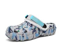Men's Clogs Fur Lined Winter Mules Slip-On Non Slip Garden Shoes Indoor Outdoor House Walking Slippers Blue Fragments 45