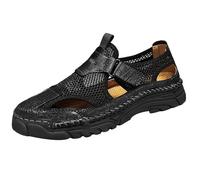 Men's Close Toe Arch Support Sandals Mesh Hollow Leather Comfortable Summer Sport Sandal Lightweight Orthopedic Running Shoes Breathable Slip On Beach Shoe (Black, 8)