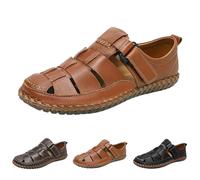 Men's Closed Toe Fisherman Sandals Summer Leather Gladiator Sandals with Back Strap, Wide Fit Soft Sole Outdoor Hiking Sandal Anti-Slip Breathable Beach Shoes for Men