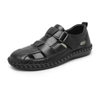 Men's Closed Toe Leather-Look Sandals Adjustable Strap Summer Breathable Casual Walking Shoes Lightweight Anti-Slip Outdoor Footwear Black