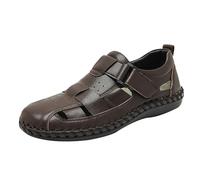 Men's Closed Toe Leather-Look Sandals Adjustable Strap Summer Breathable Casual Walking Shoes Lightweight Anti-Slip Outdoor Footwear Brown