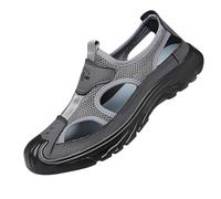 Men's Closed Toe Mesh Sandals with Breathable Cut-Outs and Cushioned Anti-Slip Sole for Summer Walking, Black Athletic Fisherman Sandals, Lightweight and Protective, Ideal for Seaside Trails