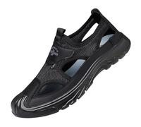 Men's Closed Toe Mesh Sandals with Breathable Cut-Outs and Cushioned Anti-Slip Sole for Summer Walking, Black Athletic Fisherman Sandals, Lightweight and Protective, Ideal for Seaside Trails