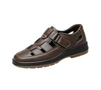Men's Closed Toe PU Leather Sandals Breathable Hollow Out Casual Summer Shoes Non-Slip Walking Sandals for Men,Brown,7.5 UK