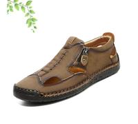 Men's Closed Toe Sandals, Mens Outdoor Lightweight Leather Sport Sandals, Mens Orthopedic Hollow-Out Summer Sandal (Brown,46EU)