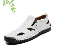 Men's Closed Toe Sandals, Mens Outdoor Lightweight Leather Sport Sandals, Mens Orthopedic Hollow-Out Summer Sandal (White,47EU)