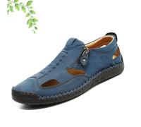 Men's Closed Toe Sandals, Mens Outdoor Lightweight Leather Sport Sandals, Mens Orthopedic Hollow-Out Summer Sandal (Blue,39EU)