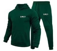 Men's Clothes Casual Tracksuits Hooded Plain Tracksuit Fleece Ribbed Cuff Sweatshirts Cotton Blend Joggers Jogger Sets Gym Contrast Jogging Full Tracksuit Hoodies Xmas Gift B-Green