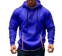 Men's Clothing, Fishing Work Warm Hiking Sweatshirt, Pocket Drawstring Zip-up Hooded Collar Casual Classic Walking Base Golf Casual Fleece Rugby Hoodie Men, 5XL Royal Blue