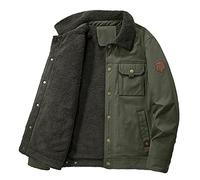 Mens Coats and Jackets Winter Sale Clearance,Teddy Fleece Lined Biker Jacket Lapel Thick Warm Military Cowboy Parka Coats Long Sleeve Button Down Plain Outdoor Outwear Coat for Men UK Size 10-24