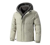 Mens Coats Winter UK Sale Clearance Padded Jacket with Plush Hood Full Zip Warm Quilted Overcoat Thick Thermal Outwear Windproof Puffer Coat Casual Short Windbreaker Jacket