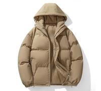 Men's Cold Weather Parka Jacket With Fixed Hood And Full Zip Front Padded Insulated Outer Layer For Outdoor Use(L Khaki)