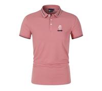 Mens Collared Polo Shirts for SAAB Lightweight Half Sleeve Buttons Plain T-Shirts Printing Short Sleeved Soft Patchwork Gym Wear Sportstyle Tee Top Clothes- Pink||L