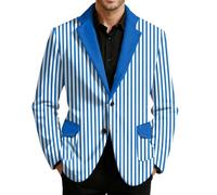 Men's Cologne Clown Corduroy Jacket, Striped Red White Suit Jacket, Funny Multicolored Printed Carnival Blazer, Circus Director Costume Cosplay Blazer, Fasching Party Jacket, R Blue, M