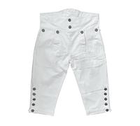 Mens Colonial Knee Breeches 18th Century Pants Fall Front Style, White, XXL