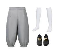 Men's Colonial Pants Costume Medieval Pirate Cosplay Pants Renaissance Tudor Costume Breeches Socks Shoe Buckle Gray