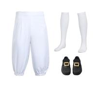 Men's Colonial Pants Costume Medieval Pirate Cosplay Pants Renaissance Tudor Costume Breeches Socks Shoe Buckle White