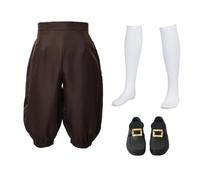 Men's Colonial Pants Costume Medieval Pirate Cosplay Pants Renaissance Tudor Costume Breeches Socks Shoe Buckle Coffee