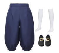Men's Colonial Pants Costume Medieval Pirate Cosplay Pants Renaissance Tudor Costume Breeches Socks Shoe Buckle Navy Blue