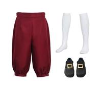 Men's Colonial Pants Costume Medieval Pirate Cosplay Pants Renaissance Tudor Costume Breeches Socks Shoe Buckle Red