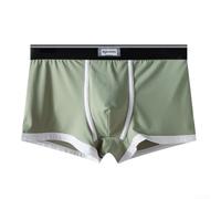 Men's Color Block Ice Silk Boxer Shorts, U Convex Pouch Mid Waist Trunks, Soft Breathable Underwear for Sports Home Daily Wear, Green Gray, Tag Size L-3XL(3XL Green)