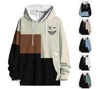 Mens Colour Block Hoodie Mens Printed Hoodie Funny Smiling Face Printed Hoodies Stylish Patchwork Hoodies 3D Graphic Jumpers Long Sleeve Sportswear Pullover Casual Weekend Wear Jumper With Hooded
