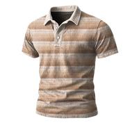 Mens Colour Block Polo Shirts Short Sleeve Textured Print Golf Tops Casual Vintage Style Work T-Shirts for Men Summer Wear Beige L