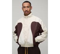 Men's Colour Block Track Jacket | Ecru | Size Small | BOOHOOMAN