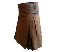 Men's Colour Splicing Scottish Kilt Men's Traditional Kilt Irish Tartan Gothic Pleated Skirt Tartan Kilt Individuality Vintage Tactical Cargo Kilt Kendo Kilt, A1 brown, L