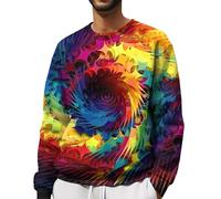 Mens Colourful Jumpers Rainbow Jumper Men Round Neck Hoodless Pullover 3D Printed Long Sleeve Pullover Comfort Fit Holiday Jumpers Fancy Printed Leisure Pullovers Lightweight Sports Sweatshirt