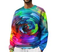 Mens Colourful Jumpers Rainbow Jumper Men Round Neck Hoodless Pullover 3D Printed Long Sleeve Pullover Comfort Fit Holiday Jumpers Fancy Printed Leisure Pullovers Lightweight Sports Sweatshirt