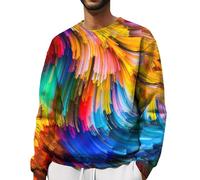 Mens Colourful Jumpers Rainbow Jumper Men Round Neck Hoodless Pullover 3D Printed Long Sleeve Pullover Comfort Fit Holiday Jumpers Fancy Printed Leisure Pullovers Lightweight Sports Sweatshirt