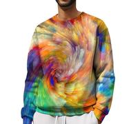 Mens Colourful Jumpers Rainbow Jumper Men Round Neck Hoodless Pullover 3D Printed Long Sleeve Pullover Comfort Fit Holiday Jumpers Fancy Printed Leisure Pullovers Lightweight Sports Sweatshirt