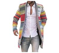Men's Colourful Striped Trench Coat, Stylish Casual Long Overcoat, Fashionable Winter Jacket, Comfortable Bohemian Lightweight Outerwear, Unique Patterned Raincoat for Men