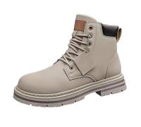 Men's Combat Boots Fashion Lace up Chunky Lug Sole High Top Chukka Motorcycle Boots Comfort Non-Slip Casual Ankle Booties Work Dress Boot for Men Grey Footwear Size 5.5