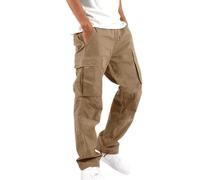 Mens Combat Trousers Stretch Cargo Trousers Loose Fit Uncuffed Joggers Lightweight Tracksuit Bottoms Multi-Pocket Casual Trousers with Drawstring Elastic Waist Work Outdoor Pants Khaki