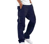 Mens Combat Trousers Stretch Cargo Trousers Loose Fit Uncuffed Joggers Lightweight Tracksuit Bottoms Multi-Pocket Casual Trousers with Drawstring Elastic Waist Work Outdoor Pants Navy