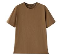 Men's Comfort Breathable Cotton Linen T-Shirts Loose Fit Crew Neck Beach Tees Solid Short Sleeve Basic Summer Tops, Coffee1, Large