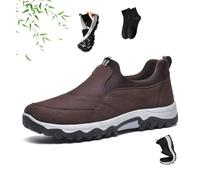 Men's Comfortable Breathable Orthopedic Leather Walking Hiking Shoes,Enjerr Orthopedic Shoes Men,Mens Outdoor Casual Lightweight Flats Slip on Sneakers (Brown,44EU)