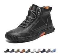 Men's Comfortable Handmade Leather Boots-Waterproof, Arch Support Spacious Toe Box Outdoor Leather Shoes Orthopedic Boots (8,Black)