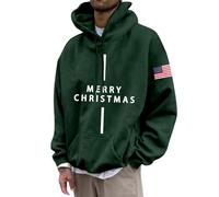 Men's Comfortable Hoodie with Flag and Alphabet Print Merry Christmas Hoodie Men's Leisure with Drawstring and Pocket Christmas Sweatshirts Baggy Christmas Sweatshirt Soft Christmas Sweatshirt for