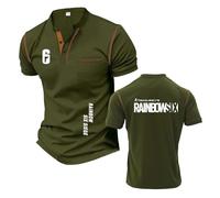 Mens Comfy Henley T-Shirts for R.a.in.bo.w S.ix S.ie.g.e Fitness Tee Top Clothes Patchwork Short Sleeve Soft Streetwear Stand Collar Half -JunlvS||m