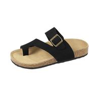 Men's Comfy Outdoor Slip on Beach Bunion Corrector Non-slip Sandals, Summer Breathable Flip Flopsslippers with Adjustable Metal Buckle Strap, for Big Toes Bent Toes and Pain Relief(Black,7.5 UK)