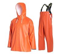 Men's Commercial Fishing Rain Suit: 0.70mm Heavy-Duty Waterproof Jacket & Bib Pants Set, Pro Brigg 44 Industry Grade(Coral Orange, XL)