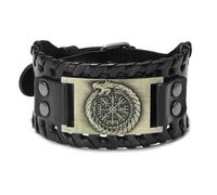 Men's Compass Bracelet, Leather Cuff with Adjustable Strap, Zinc Alloy Totem Design(Bronze)
