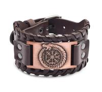 Men's Compass Bracelet, Leather Cuff with Adjustable Strap, Zinc Alloy Totem Design(Brown)