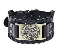 Men's Compass Bracelet, Leather Cuff with Adjustable Strap, Zinc Alloy Totem Design(Camellia A)